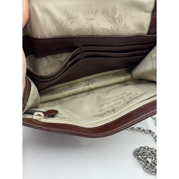 My Flat In London Brown Crossbody Metal Chain Bow Wallet Clutch 48 Charles St - Picture 11 of 12